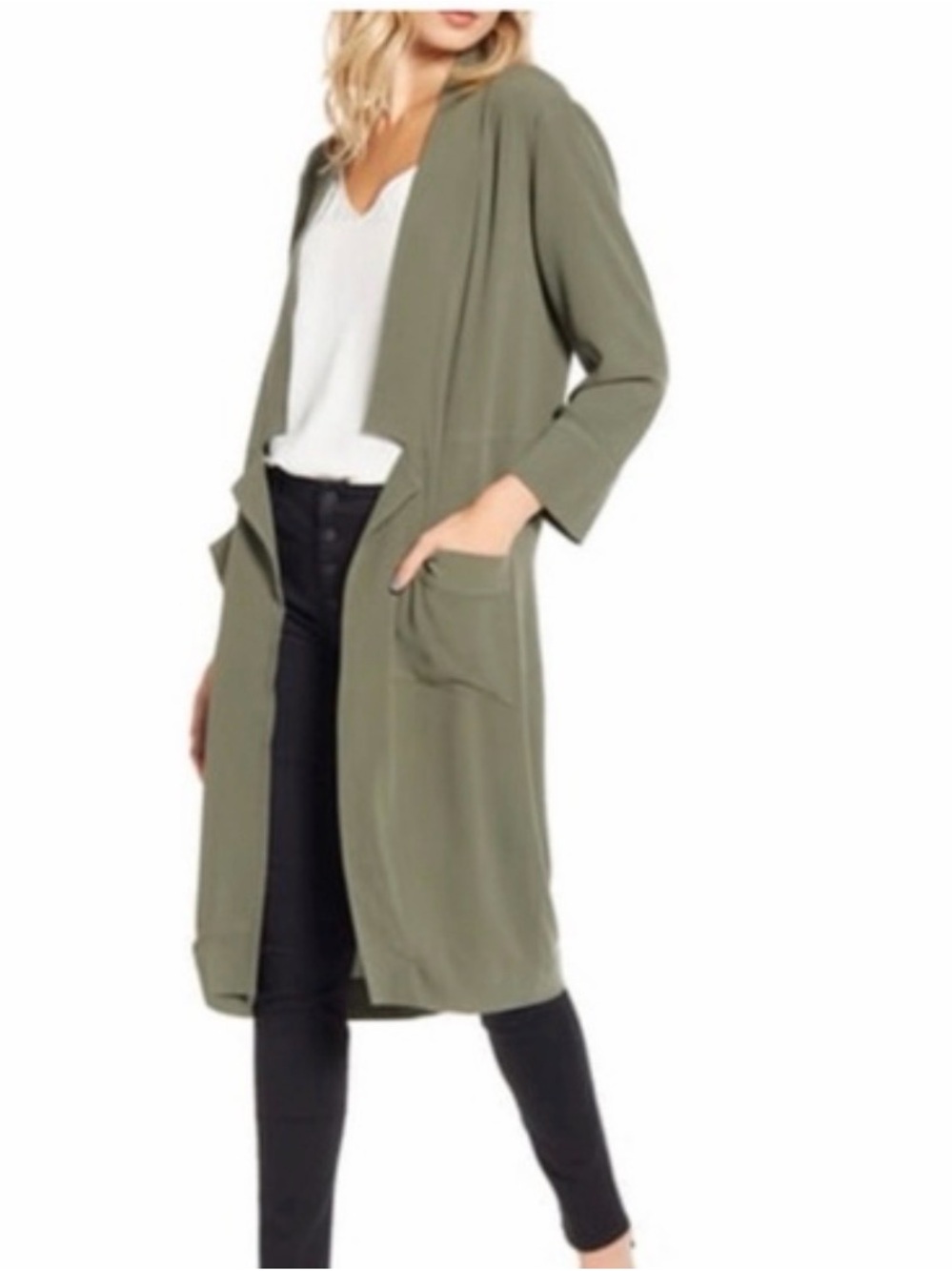 Chelsea28 Olive Green Lightweight Open Front Jacket - Picture 6 of 6
